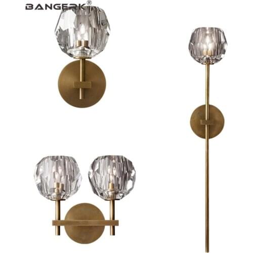 American Crystal Wall Light Loft Decor Modern Sconce Wall Lights Copper Bedroom Bedside LED Wall Lamp Home Lighting Luminaire