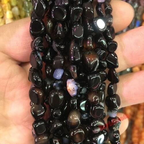 Free Shipping 6-8mm Irregular Banded Black Stripe Agat Loose Beads Natural Shaped Stone Beads For Jewelry Making 15