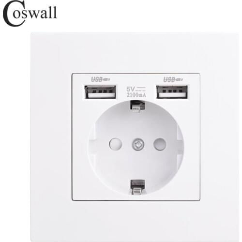 COSWALL Russia Spain EU Standard Wall Socket USB Charge Port Simple PC Panel Black White Grey E20 Series Full Rangle