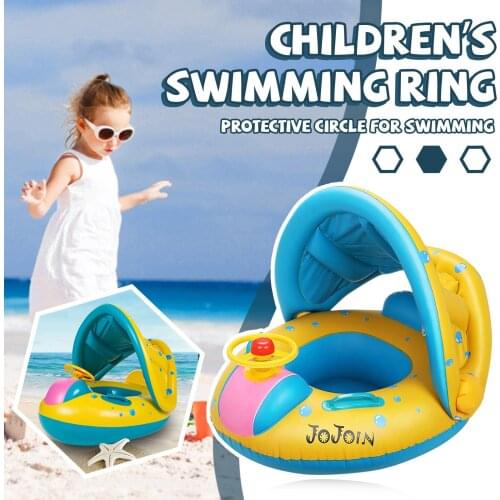 Baby Swimming Ring With Sunshade Children Pool Float Boat With Roof And Handles Swimming Pvc Inflatable Toys Party