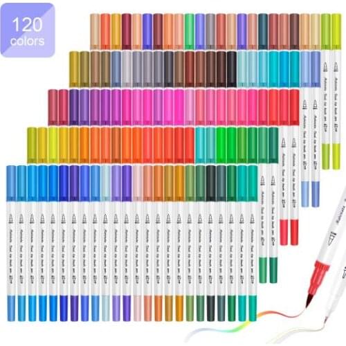 Felt Tip Pens Colouring Pens for Adults UP To 120 Colors Pack Watercolour Brush Pens Include 2mm Brush Tip and 0.4mm Fine Tip