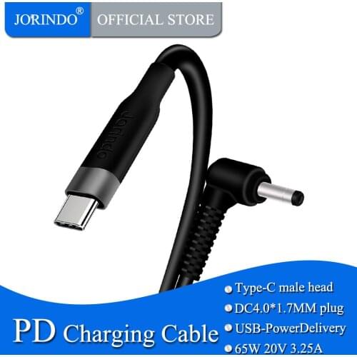 JORINDO USB3.1 male plug to DC4.0*1.7MM Middle sulcus male plug Notebook PC 65w pd fast charging cable,Type-C to 4017