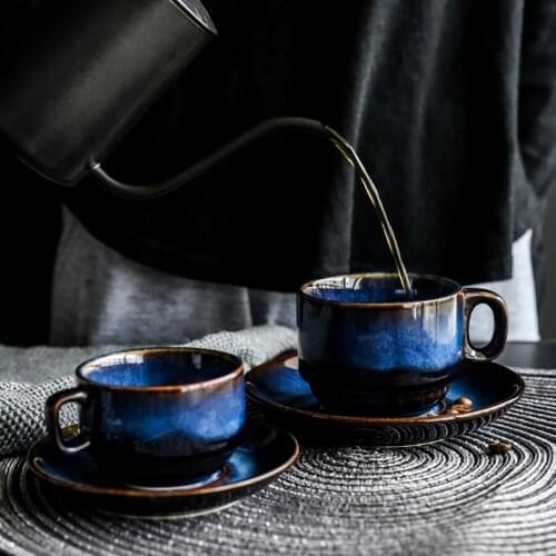 Ceramic Creative Coffee Cup Set Coffee Tea Ceramics Cups Cappuccino Ceramics Creative Kubek Blue Utensils Beautiful Cup LZI007