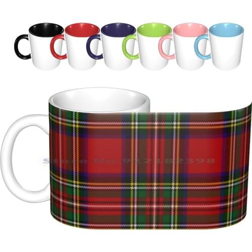 Tartan Ceramic Mugs Coffee Cups Milk Tea Mug Tartan Punk Emo Goth Scottish Scotland Red Blue Green Pattern Square Lines Tartan