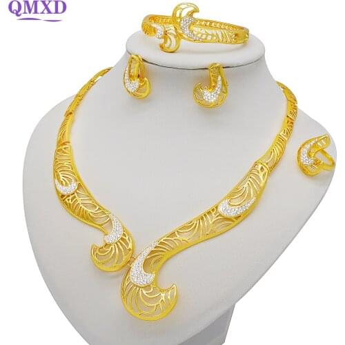 Dubai Gold 24K Jewelry Sets for Women Wedding Accessory African Engagement necklace ring earrings bracelet set jewellery set