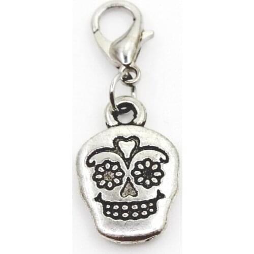 Hot Selling 20pcs/lot Skull Dangle Charms Lobster Clasp DIY Bracelet Necklace Pendants Jewelry Hanging Charms