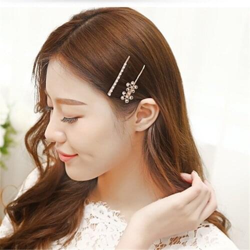 4pcs Fashion Women Girls Pearl Hair Clips Lip Flower Hairpin Crystal Rhinestones Hairpins Barrette Chic Hair Accessories