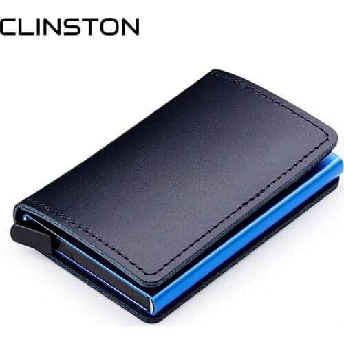 RFID Protected 100% Genuine Leather Card Holder Men Aluminum Metal Business Slim ID Credit Cardholder Multifunction Mini Wallet