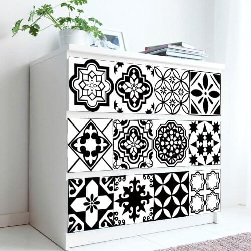 Black And White Nordic Style Retro Tile Sticker 20*100cm PVC Bathroom Kitchen Waterproof Wall Sticker Home Decor Floor Art Mural