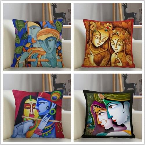 Musife radha krishna painting Pillowcase Custom Square Pillow Cover Case Zipper Pillowcase 35*35,40*40,45*45cm Drop Shipping