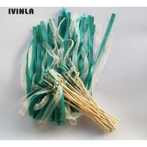 Newest 50pcs/lot Cream Lace Green Wedding Ribbon stick for wedding decoration