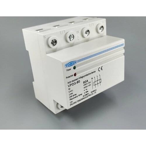 60A 380V~ Three Phase four wire Din rail automatic recovery reconnect over voltage and under voltage protective protection relay
