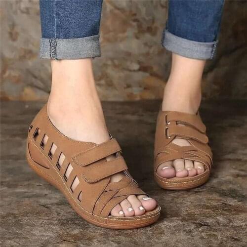 Womens Sandals Summer Ladies Girls Comfortable Ankle Hollow Round Toe Sandals Female Soft Beach Sole Shoes Plus Size