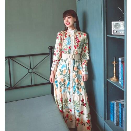 Europe and the United States Retro Palace Style Dress Waist Belt Belt Long-Sleeved Lotus Leaf Edge Fairy A-Line Skirt