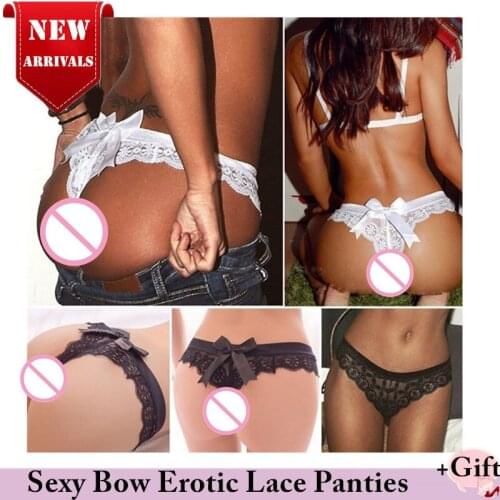 Women Sexy panties Thong big bow Hollow lace translucent sexy briefs temptation G-string Valentines Day Couple Gift Underwear