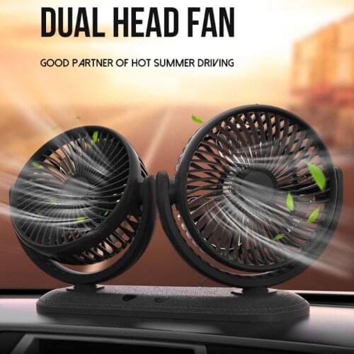 12/24V Dual Fan Car Interior Accessories Rotatable Dual Head Car Cooling Fan Adjustable 3 Speeds Desk Fan for Vehicle Truck SUV