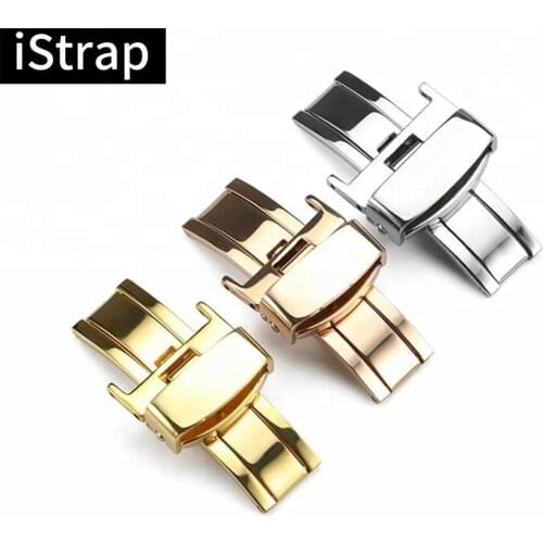 IStrap 316L S/S Polished Butterfly Deployment Clasp 18mm 20mm 22mm Push Button Watch Buckle for Omega/Others Leather Watch Strap