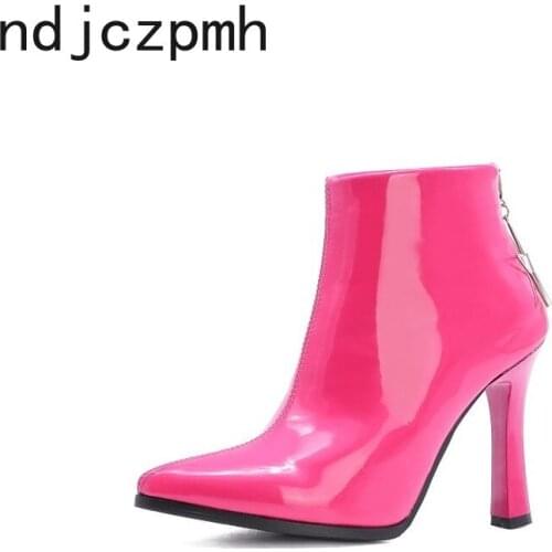 Autumn and Winter New Punk Ankle Boots New Fashion Pointed Toe Black Chelsea Boots Pumps 10.5CM Shoes for Women Plus Size 33-50
