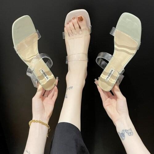 Transparent Sandals Womens 2021 Summer New Chunky Heel Sandals Fashion Fairy Style Crystal Heel Ankle-Strap High Heels