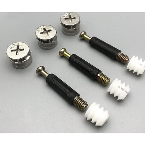 10Set 3in1 Furniture Side connector Bolt Screw 6Mm Male Thread 40Mm Length for bed cabinet wood board Fastener fixed Fitting
