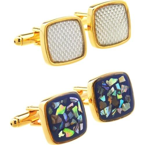 10pairs/lot Abalone Pieces Mother Pearl Seashell Cufflinks Gold Square Carbon Fiber Cuff Links Mens Jewelry Accessory Wholesale