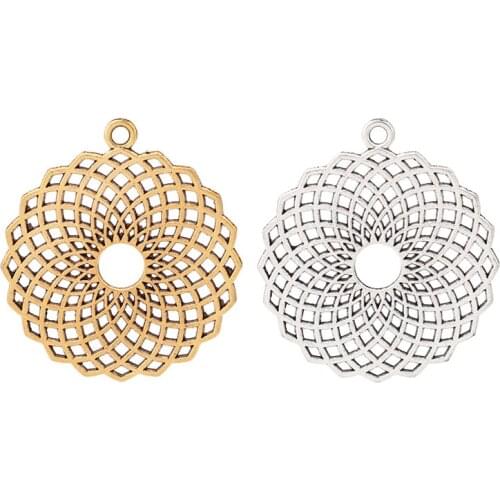 20 x Tibetan Silver/Gold Large Hollow Open Filigree Flower Charms Pendants for Necklace Jewelry Making 42x37mm