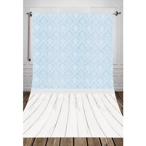 5x7ft Blue Damask Backdrop White Wooden Floor Boys Backdrop Photography Backdrop Photo Background