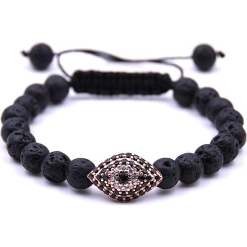 8mm Volcanic Stone Fatima Palm Evil Eye Braided Adjustable Rope Yoga Meditation Man Woman Charm Fashion Lucky Bracelet