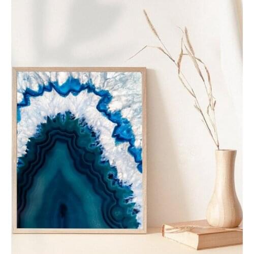 Agate Abstract Wall Art Canvas Painting Natural Agate Photography Print Blue Art Poster Wall Picture for Living Room Home Decor