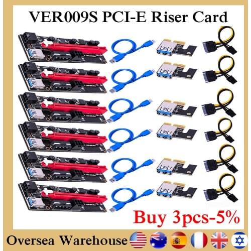 VER009S 6PCS USB 3.0 PCI-E Express 1x to 16x Extender Riser Card Adapter SATA Power Cable 60CM