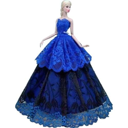 11.5" Dolls Accessories Royal Blue Floral Off Shoulder Wedding Party Gown Princess Dresses For Barbie Doll Clothes 1/6 BJD Toys