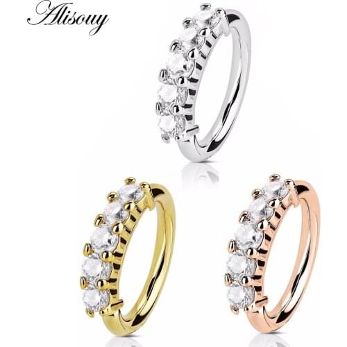 Alisouy 1 PCS Punk Body Jewelry Crystal Tragus Nose Ring Ear Hoop Cartilage New Stainless Steel Helix Shine Earring Novelty