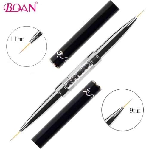 BQAN Nail Brush Black Double Head Crystal Handle Line Drawing Brush Painting Pen Gel Polish Crystal Nail Art Brush Manicure Tool
