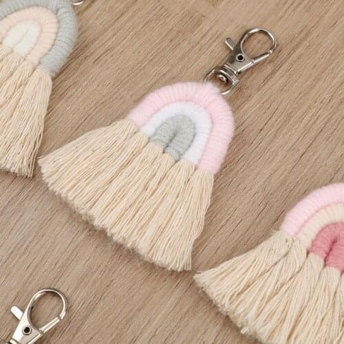 Weaving Rainbow Keychains for Women Boho Handmade key Holder Keyring Macrame Bag Charm Car Hanging Jewelry Gifts