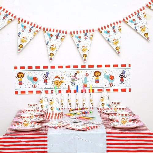 Circus Theme Party Decorations Red Striped Animals Disposable Tableware Set Kids Birthday Party Supplies Baby Shower Garland
