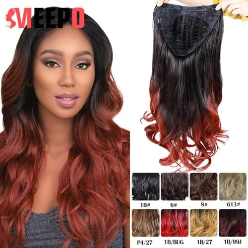 Long Wavy 24" U Part Half Wig for Women T1B/99J Hair Synthetic Wig Clip in Hair Extensions Kosher European Wigs