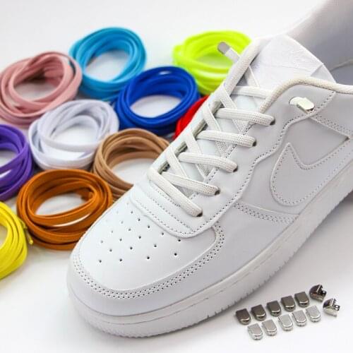 1 Pair Elastic No tie Shoelaces Metal Clips Shoe laces Leisure Sneakers Quick Flat Shoelace Kids And Adult Unisex Lazy laces