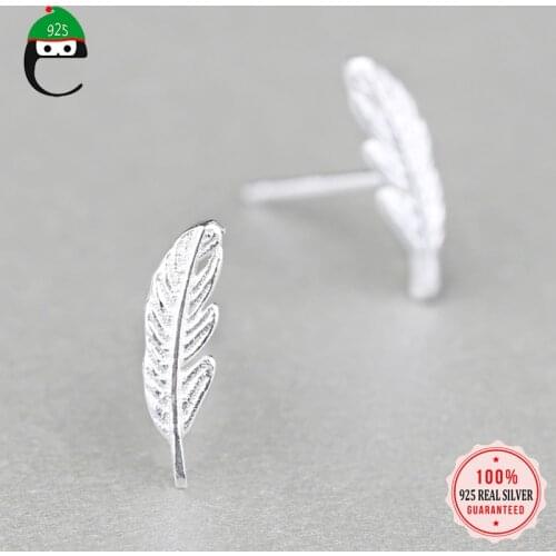 ElfoPlataSi 100% 925 Sterling Silver Jewelry Cute Tiny Small Feather Stud Earrings for Women Girls Sterling Silver Jewelry XY90