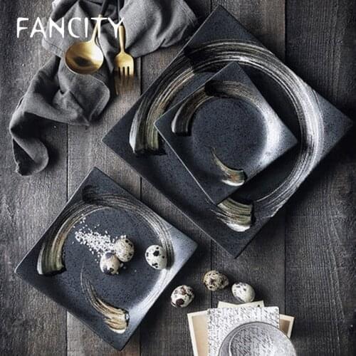 FANCITY Japanese ceramic sushi plate square plate plate dessert plate dessert plate home flat plate restaurant retro