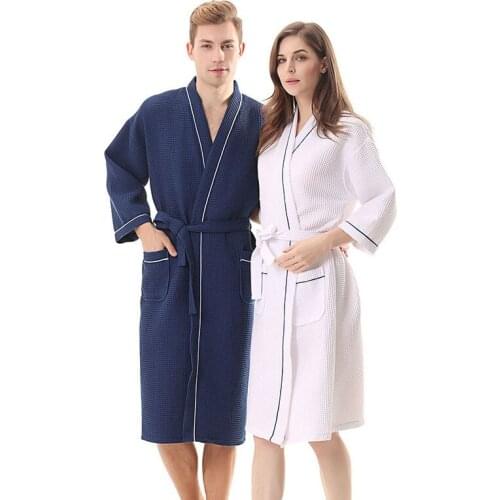 High Quality Waffle Cotton Kimono Bathrobe Women Comfortable Suck Water Bridesmaid Robes Man Dressing Gown Autumn Robe Femme