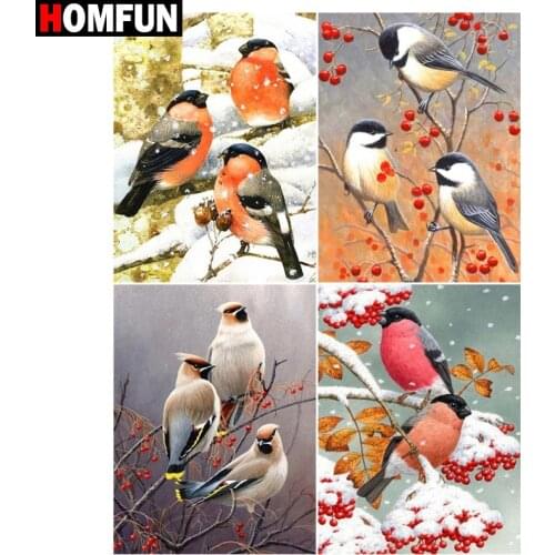 HOMFUN Paint With Diamond Embroidery "Bird branch" Diamond Painting Full Square Round Picture Of Rhinestone Decor