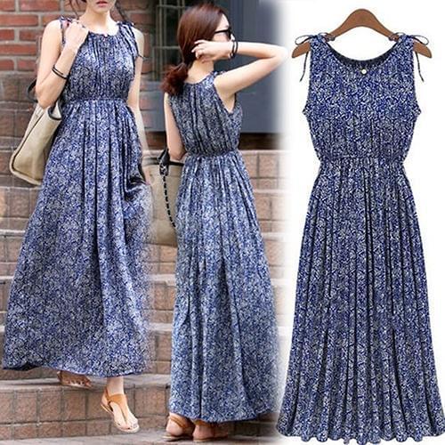 HOT SALES!!!!!!!! Women Fashion Dress Boho Floral Sleeveless Long Dresses Summer Maxi Evening Party Dress A-Line Beach vestidos