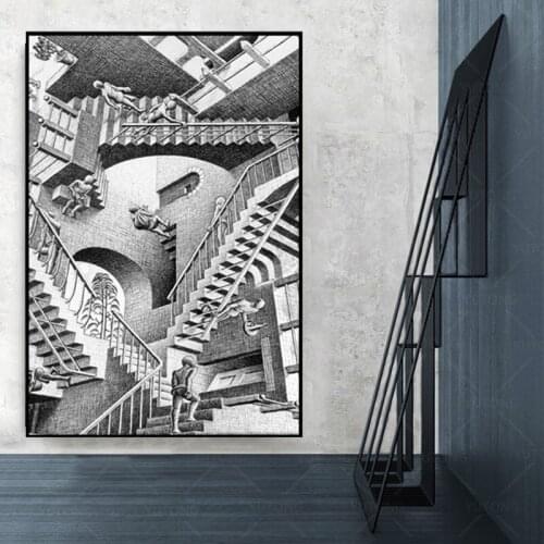 MC Escher landscape Wall Art Canvas Print Wall painting Poster Art for living room home Decortion frame
