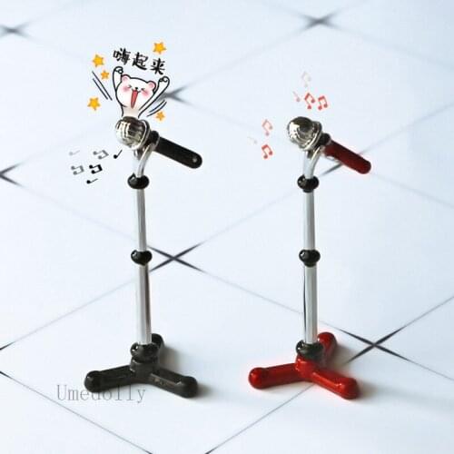 1PCS Cute 1:12 Scale Dollhouse Miniature Simulation Microphone and Stents Mini OB11 1/12 BJD Doll House Furniture Accessories