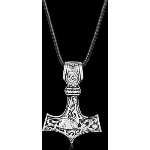 Viking Jewelry Hammer Pendant Necklace Leather Rope Chain Charms Cool Colar Collier Accessories for Man