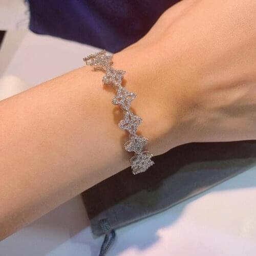 Trendy Flower Cuff Bracelet Elegant Design Geometric Full Microl Zirconia Wedding Engagement Women Bangle Fashion Jewelry S0846