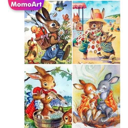 MomoArt Diamond Painting Rabbit Diamond Mosaic Animal Cross Stitch Kits Embroidery 5D DIY Full Drill Square Handmade Gift