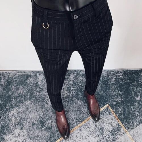 Men Stripe Formal Dress Pants Spring Autumn Suit Pants Cotton Mens Slim Casual Trousers for Business Wedding Plus Size 28-36
