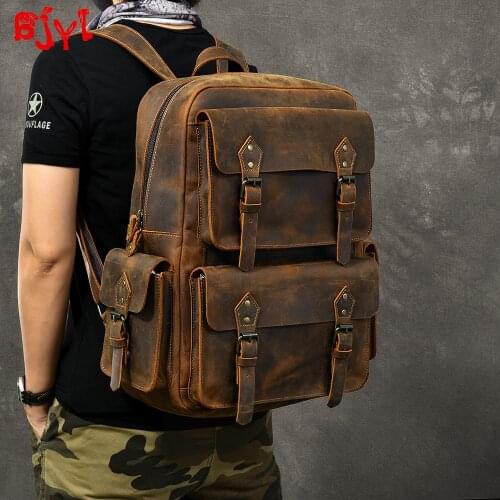 Large Capacity Mens Backpack Computer Bag Men Outdoor Retro Leather Travel Backpacks Original Oversized Crazy Horse Leather Big