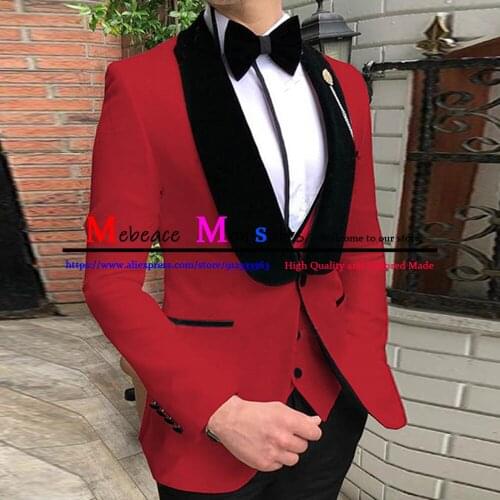 New Designs Red Suit Men 3 Piece Slim Fit Wedding Groom Suit Dress Tuxedo Green Dinner Blazer Single Breasted Vest Pants Set
